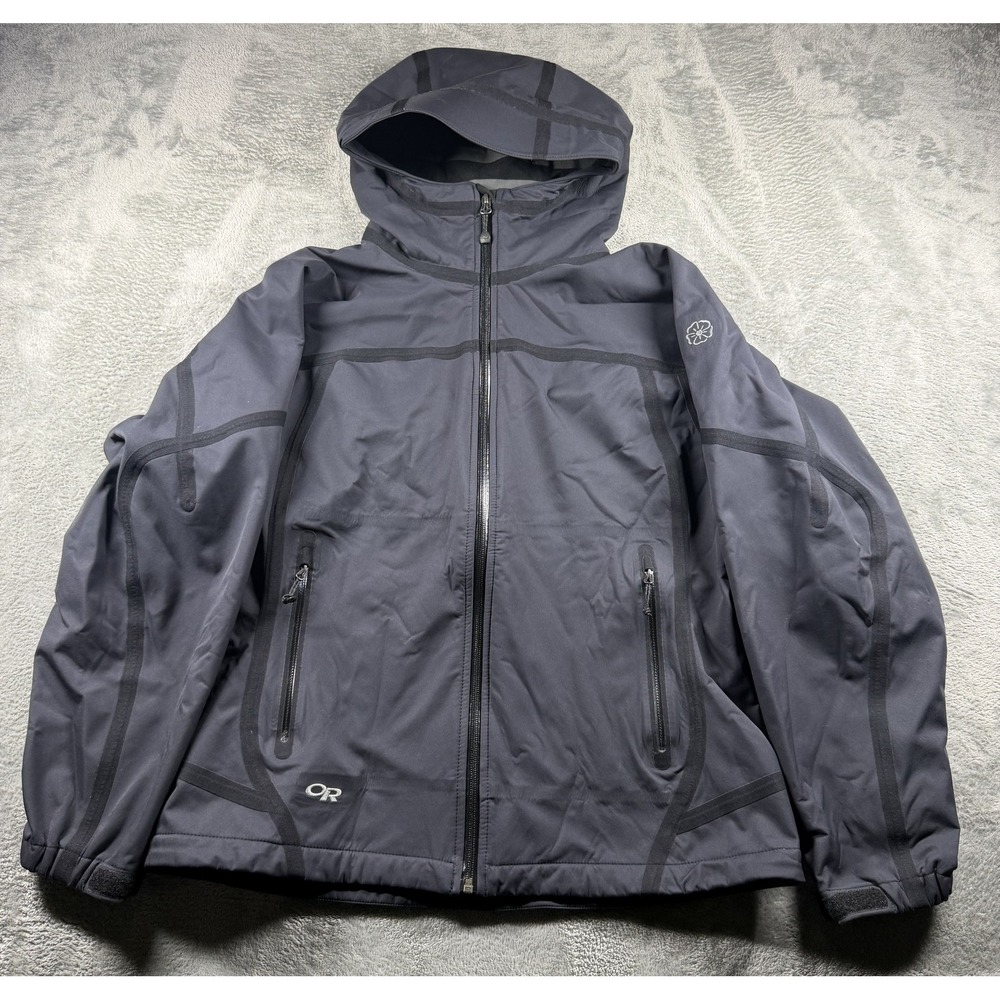 Outdoor Research Men's Hooded Jacket Large Gray Full Zip Adjustable Cuffs